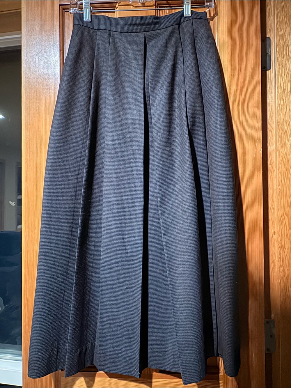 Vintage Navy Textured A-Line Midi Skirt
